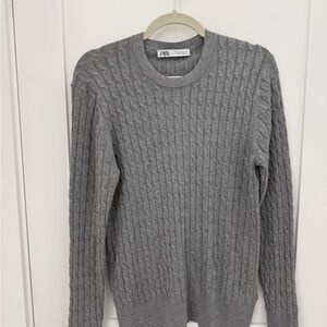 Zara Men's Charcoal Cable Knit Crewneck Sweater
